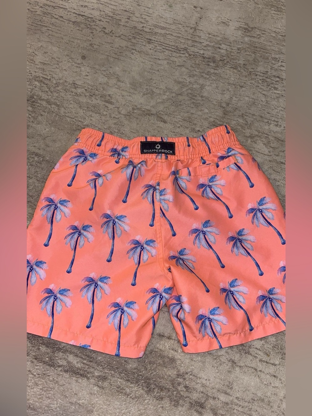 Snapper Rock Coral Swim Trunks with Blue Palm Print